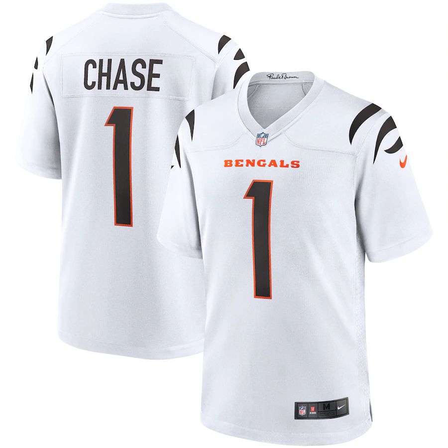Men Cincinnati Bengals #1 Ja Marr Chase Nike White Game NFL Jersey